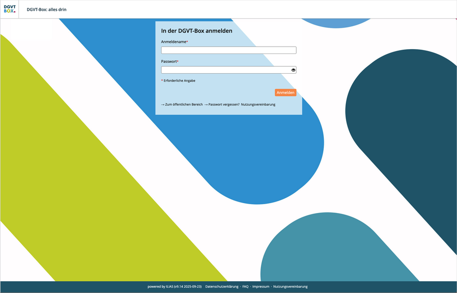 Screenshot der Login-Seite www.dgvt-box.de