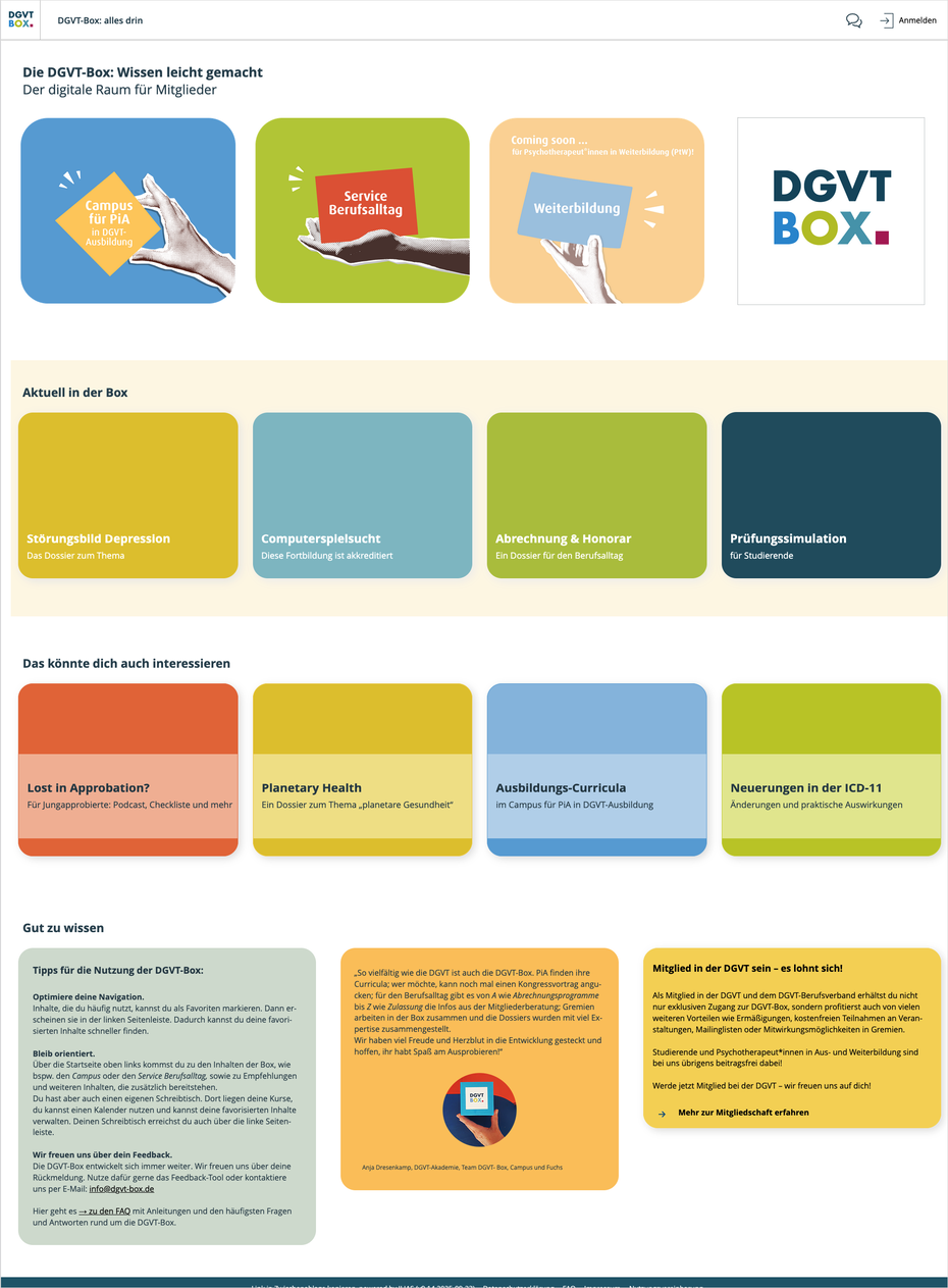 Screenshot der öffentlichen Startseite www.dgvt-box.de